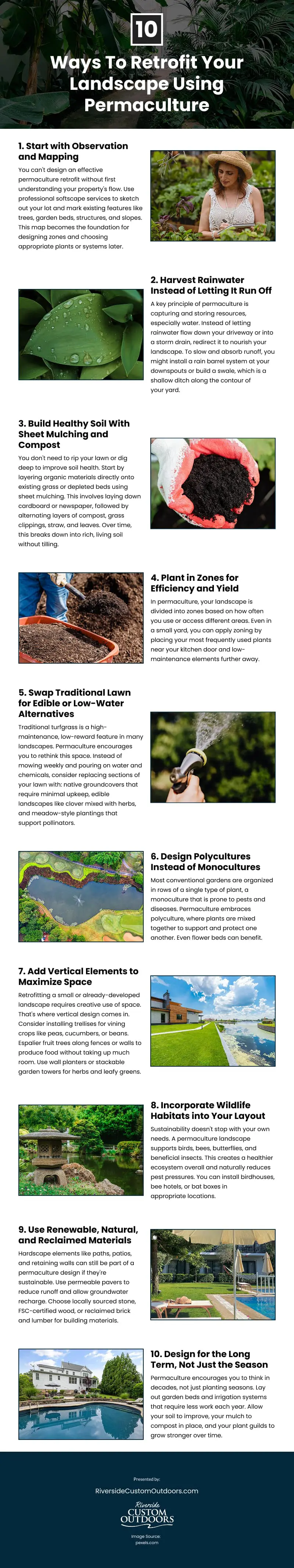 10 Ways To Retrofit Your Landscape Using Permaculture Infographic 10 Ways To Retrofit Your Landscape Using Permaculture Infographic